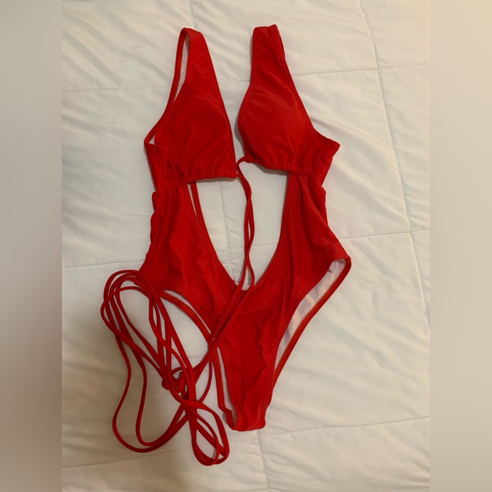 Shein Red strappy cross over one piece